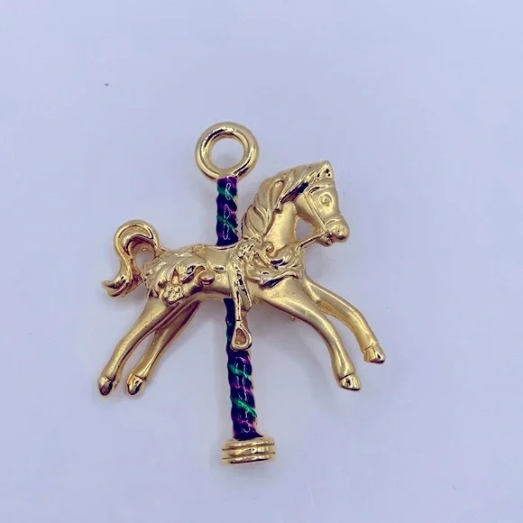 Whimsical Merry-Go-Round Horse Pin - Gold Tone & Enamel - Picture 1 of 5